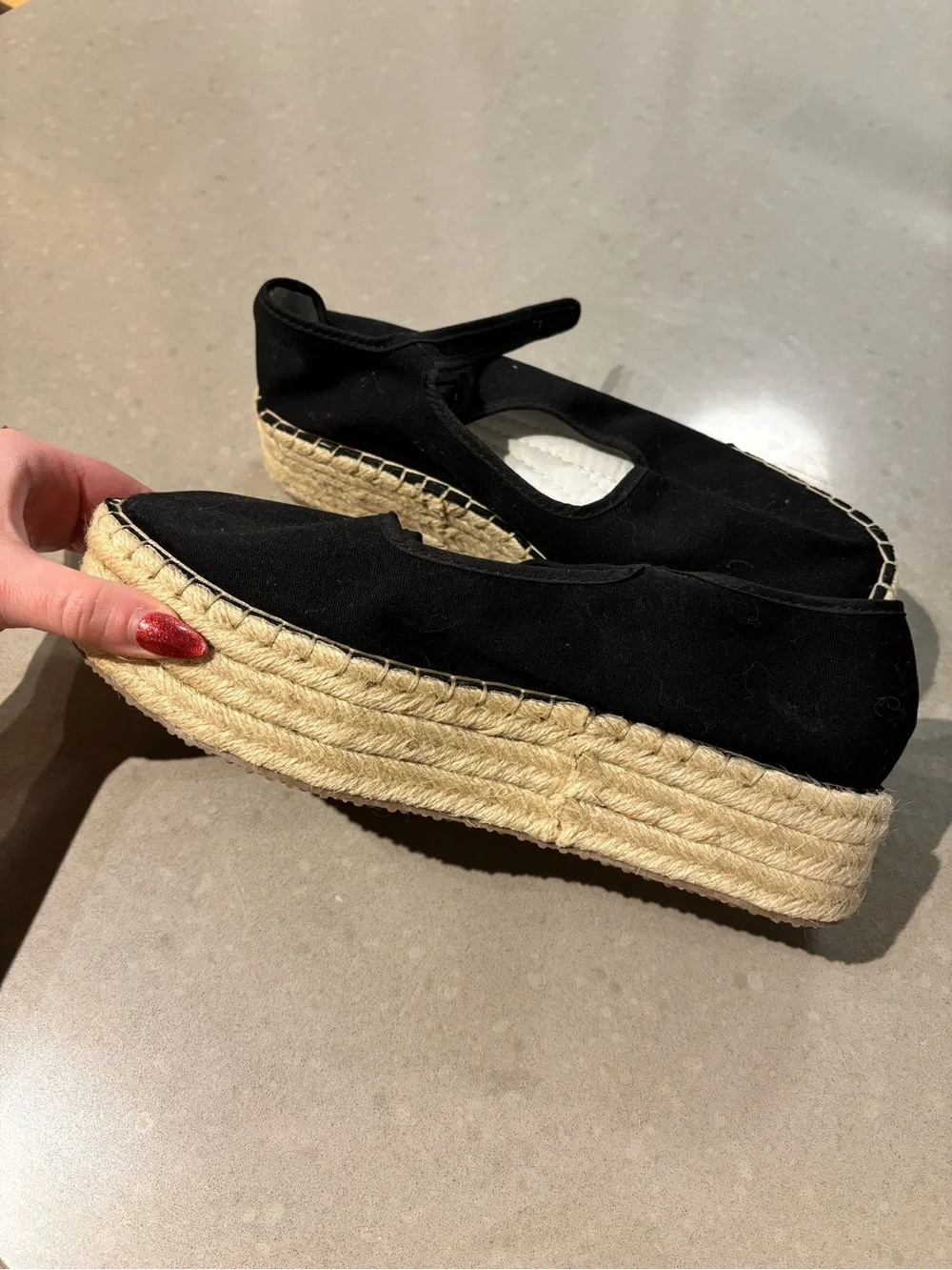 Urban Outfitters Black Canvas Espadrille Mary Jane Platform Shoes